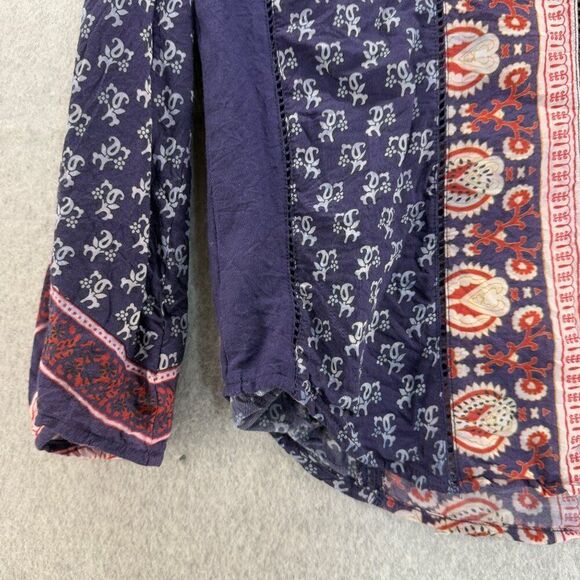 Sea New York Womens Size 4 Printed Boho Blouse Navy Blue Red Peasant India VNeck - Picture 6 of 12
